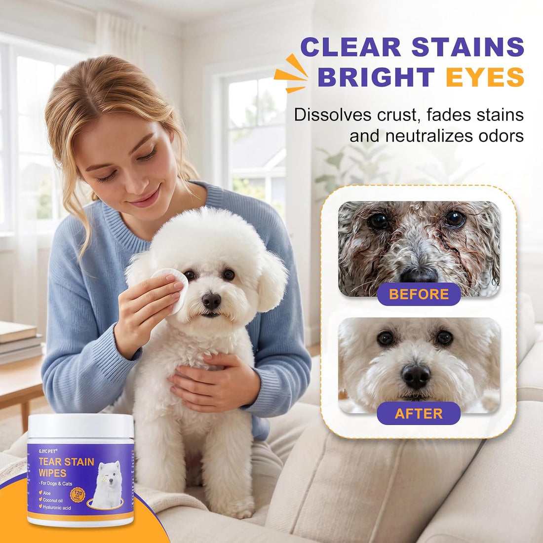 Tear Stain Remover Wipes for Dogs & Cats