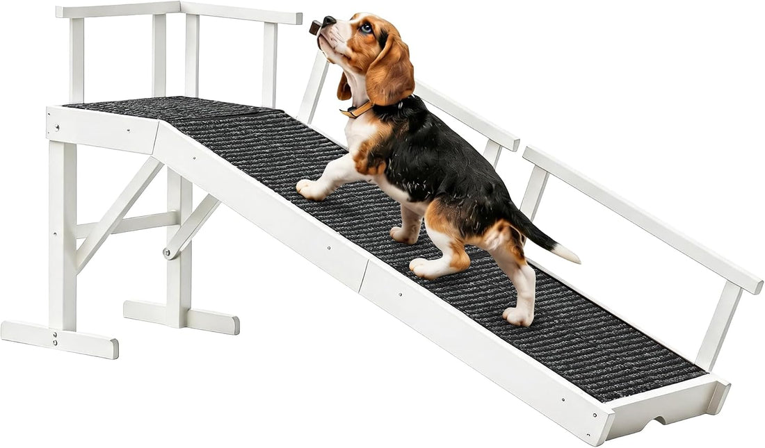 62" Wooden Dog Ramp for Bed & Couch, Pet Ramp with Platform White