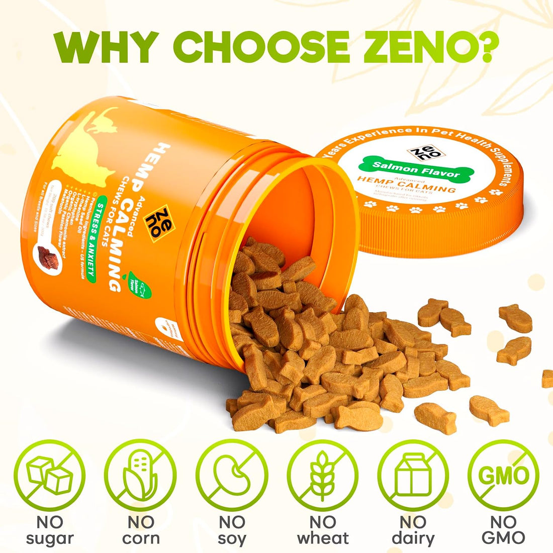 ZENO Hemp Calming Chews for Cats Anxiety 200 pcs - for Travel, Stress