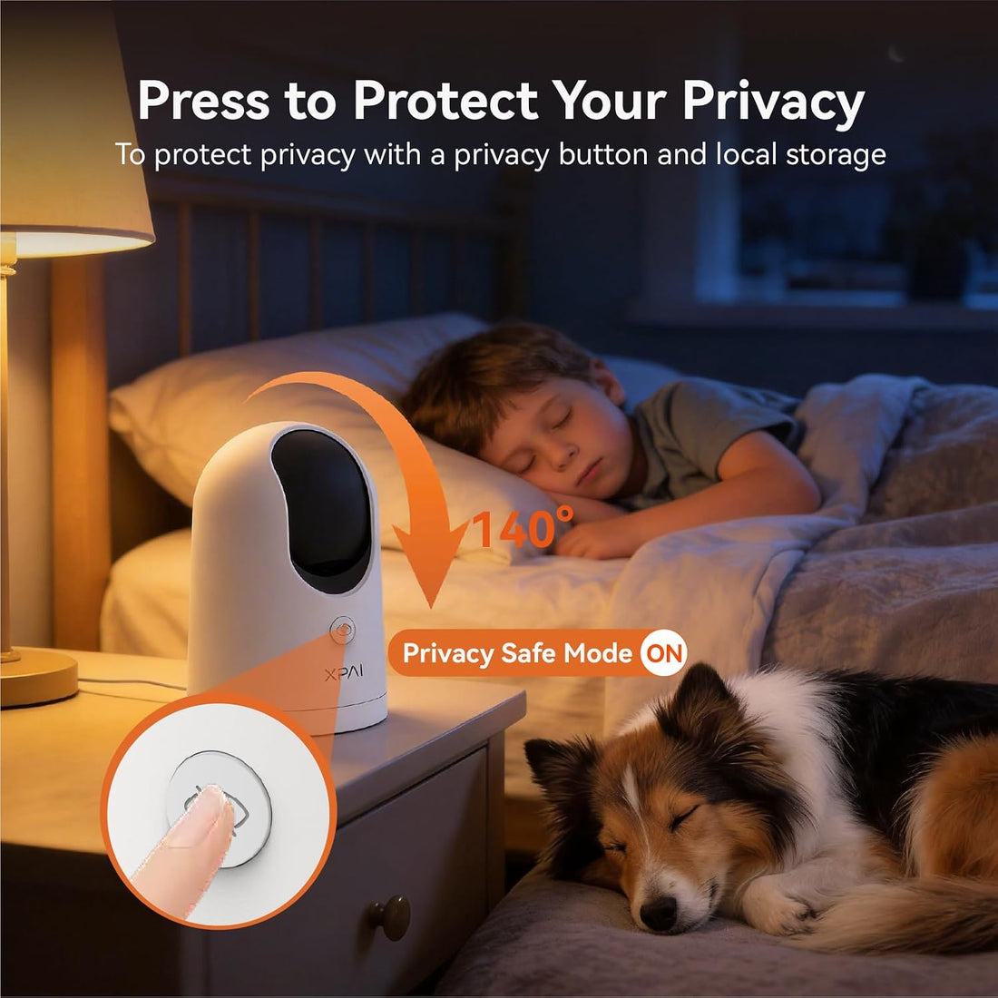 xpai 4K UHD Indoor Camera, 64G Built-in Storage No Subscription,Pet