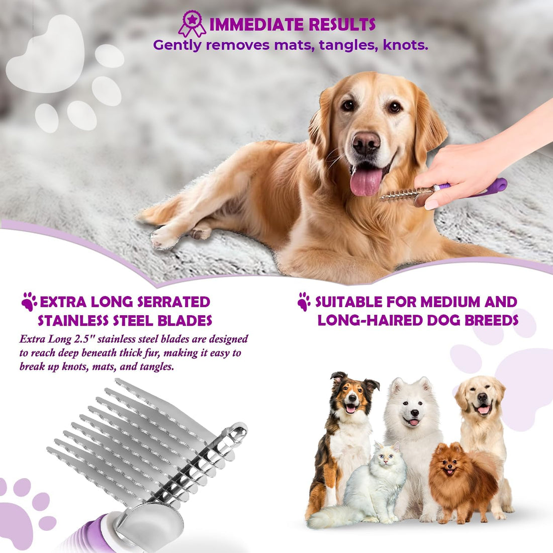 GENPEPADO Dematting Undercoat Rake Comb for Dogs & Cats with Long