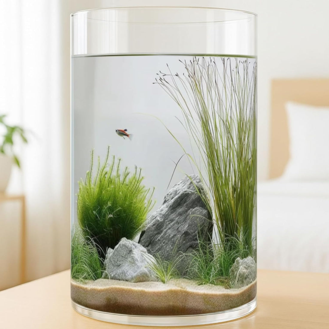 Maxdot 3.2 Gallon Cylindrical Glass Fish Tank, 360° Aquarium for Betta