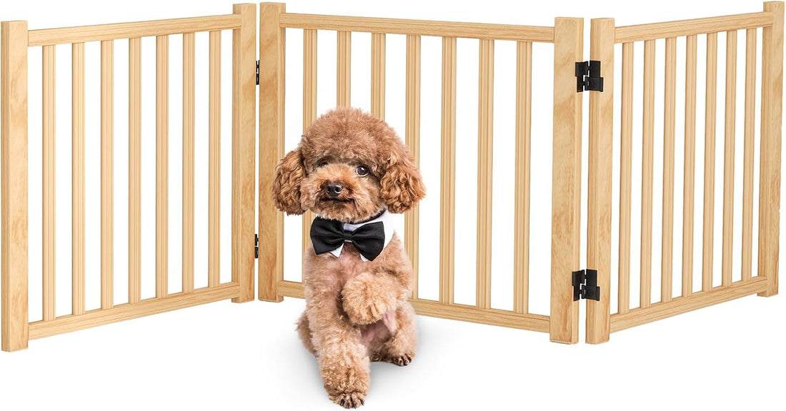 Wooden Freestanding Dog Gates Indoor- 23" Height 2 Panels