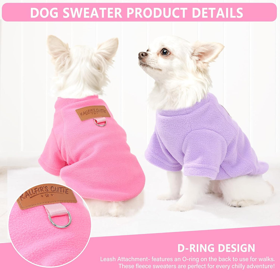 2 Pieces Dog Sweaters with Leash Ring Fleece Dog Winter Clothes