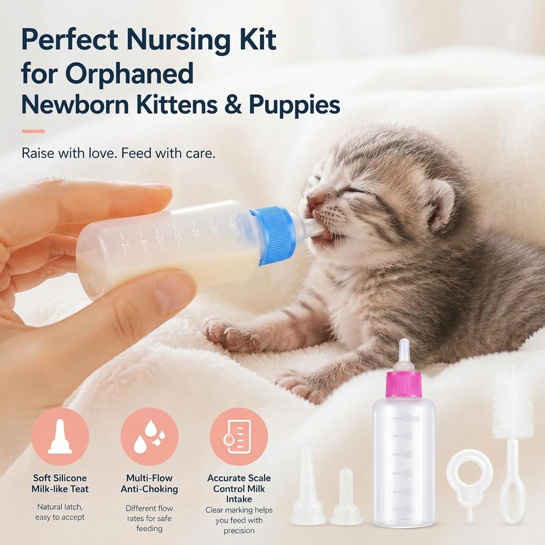 Tondiamo 17 Pcs Kitten Bottle Feeding Kit Puppy Bottles for Nursing