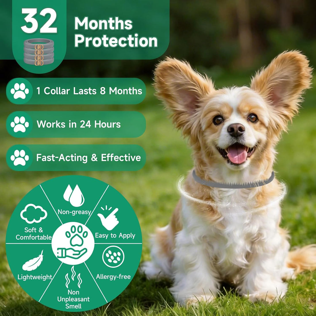4 Pack Flea Collar for Dogs, 32 Months Flea and Tick Prevention