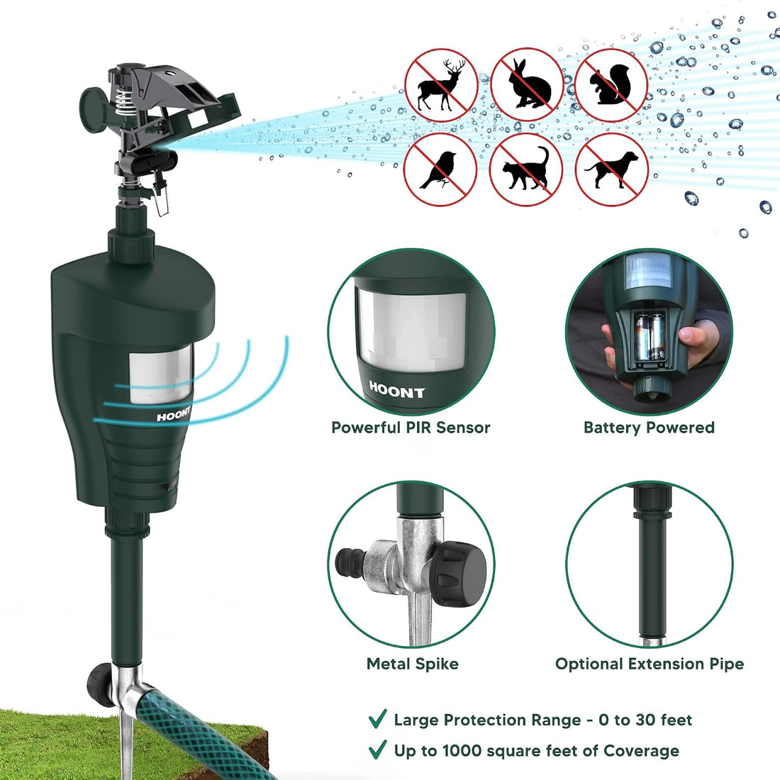 Hoont Cat Repellent- Squirrel Deterrent- Motion Activated Sprinkler