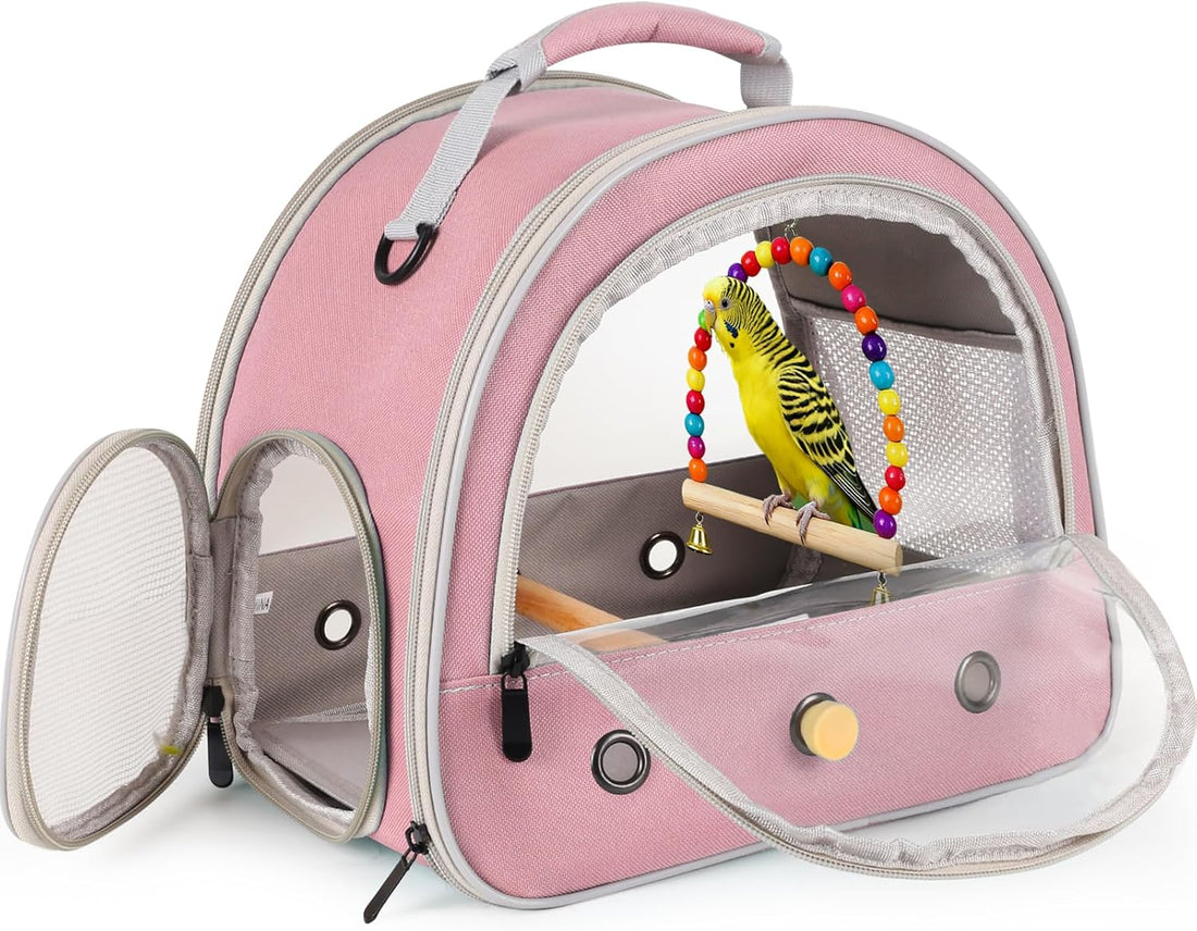 Portable Parrot Travel Cage Carrier with Small Swing Toy&Cage