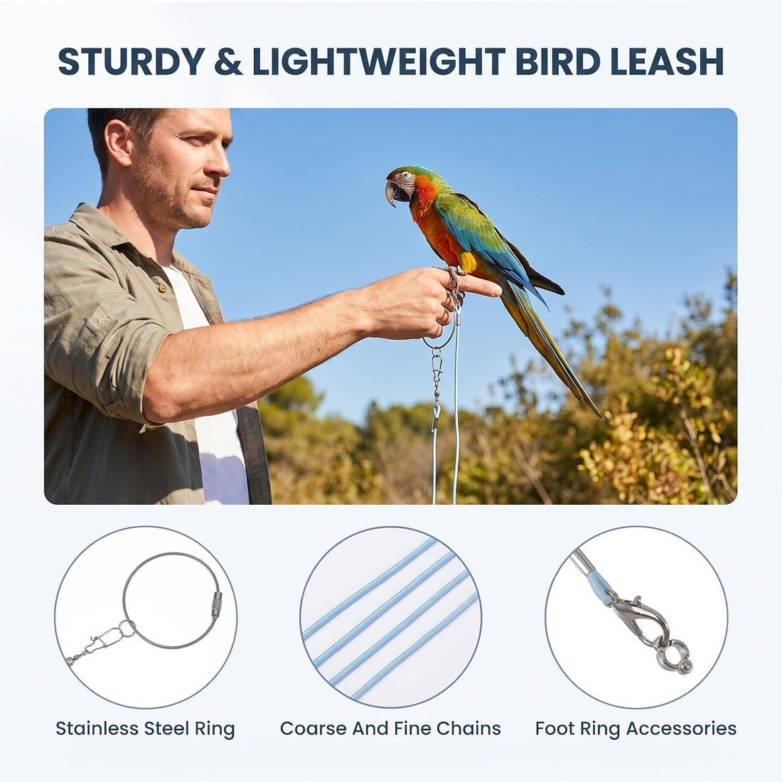 Bird Leash with 5 Different Size Foot Ring Parrot Flying Harness