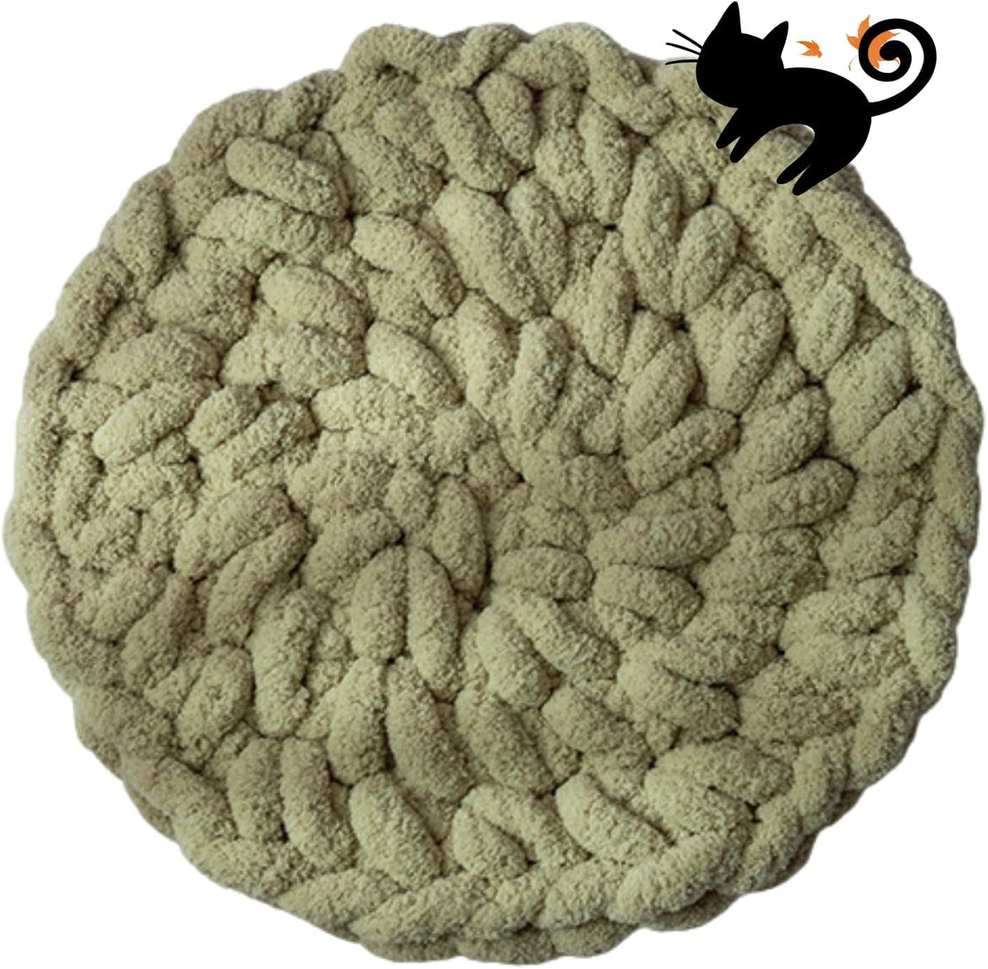 Cat Kneading Mat, Handmade Round Cushion Bed Pad Kittens (Green,M)
