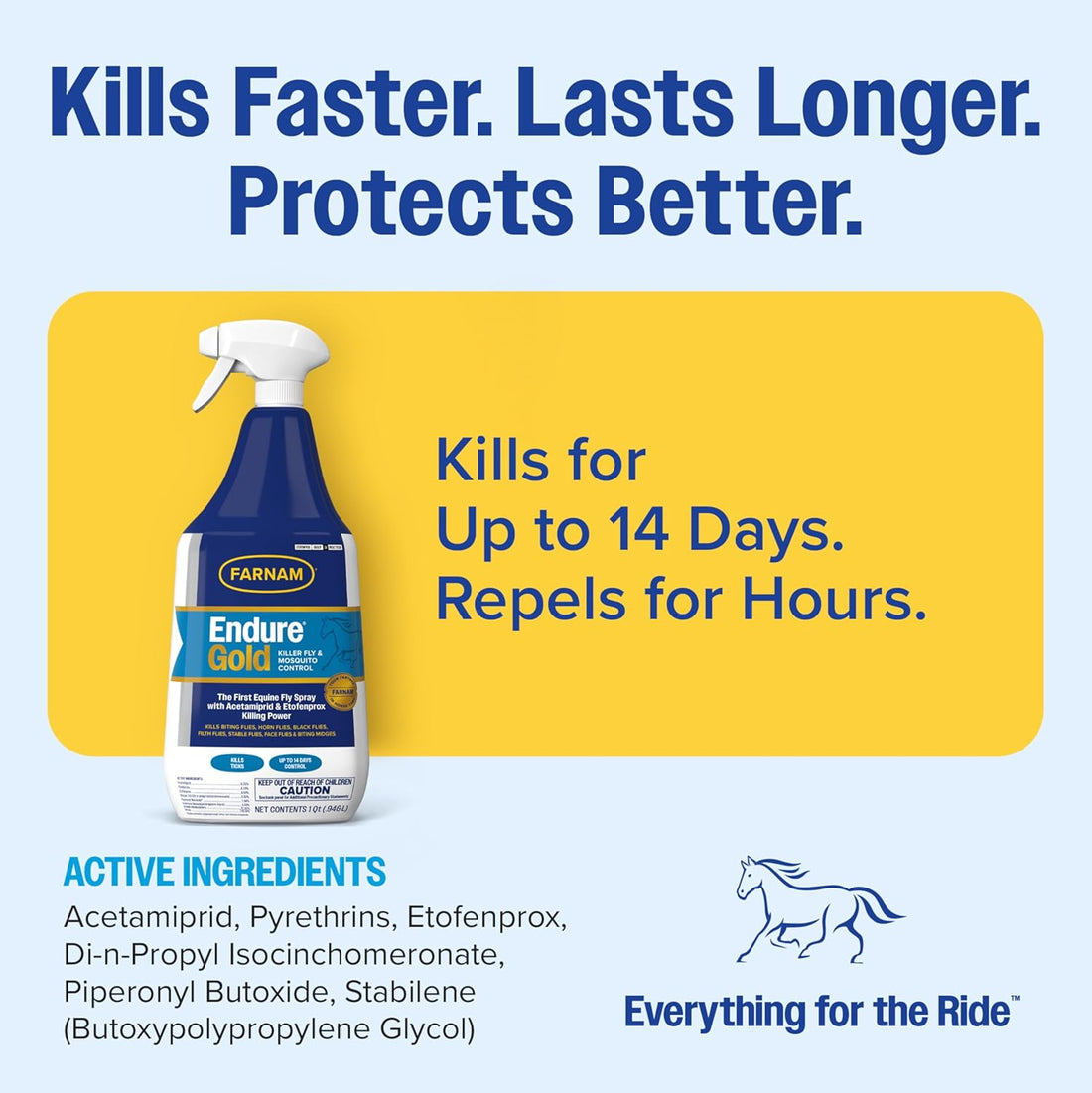 Farnam Endure Gold Killer Fly Spray for Horses, Kills Biting Flies