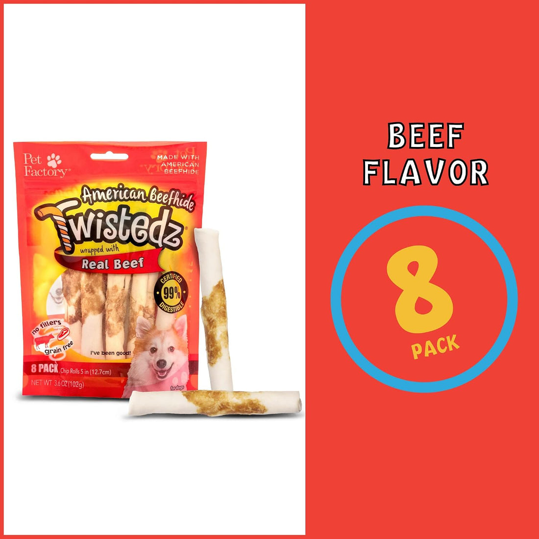 Pet Factory Twistedz American Beefhide 5" Chip Rolls Dog Chew Treats