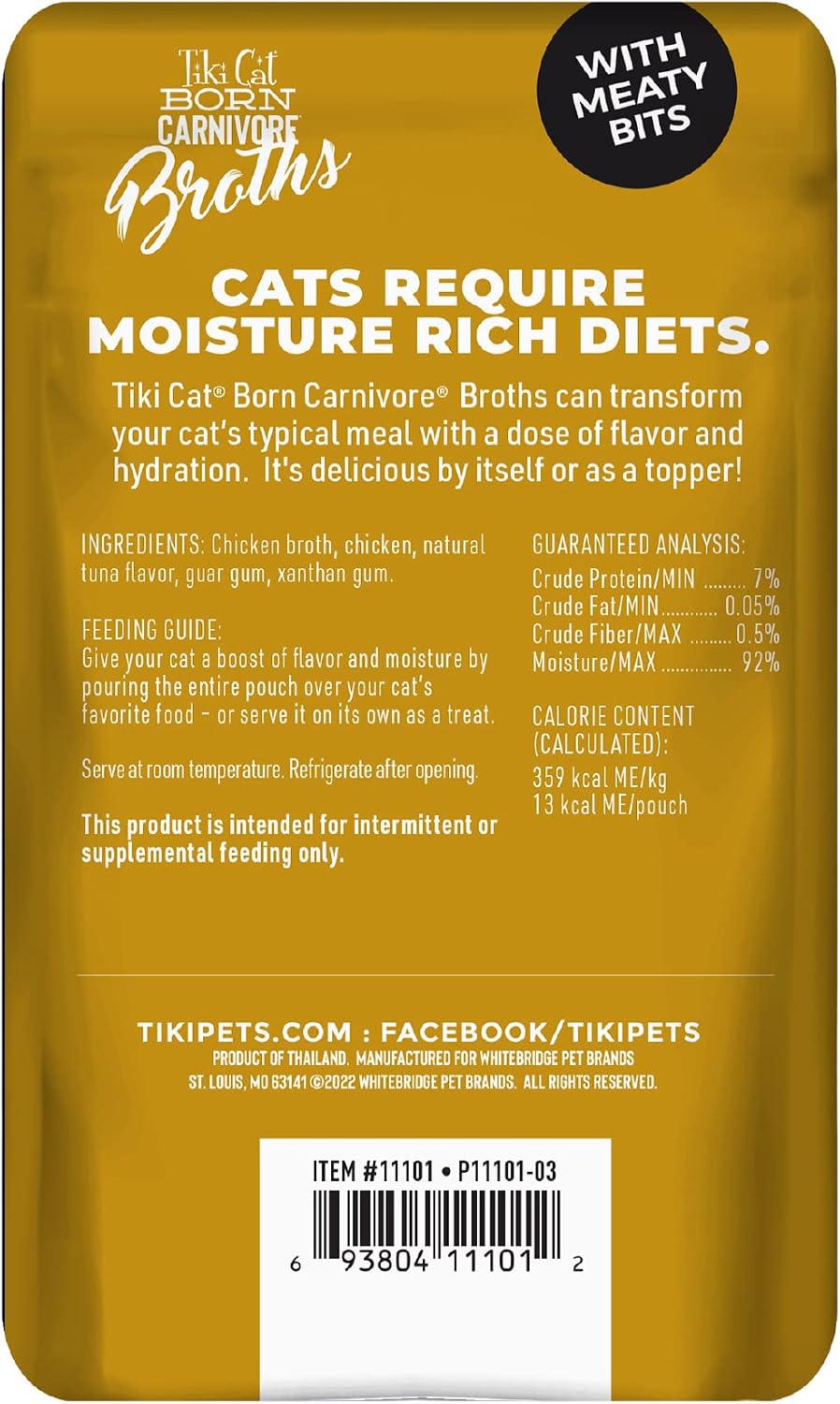 Tiki Cat Born Carnivore Broths Wet Cat Food Topper, Chicken