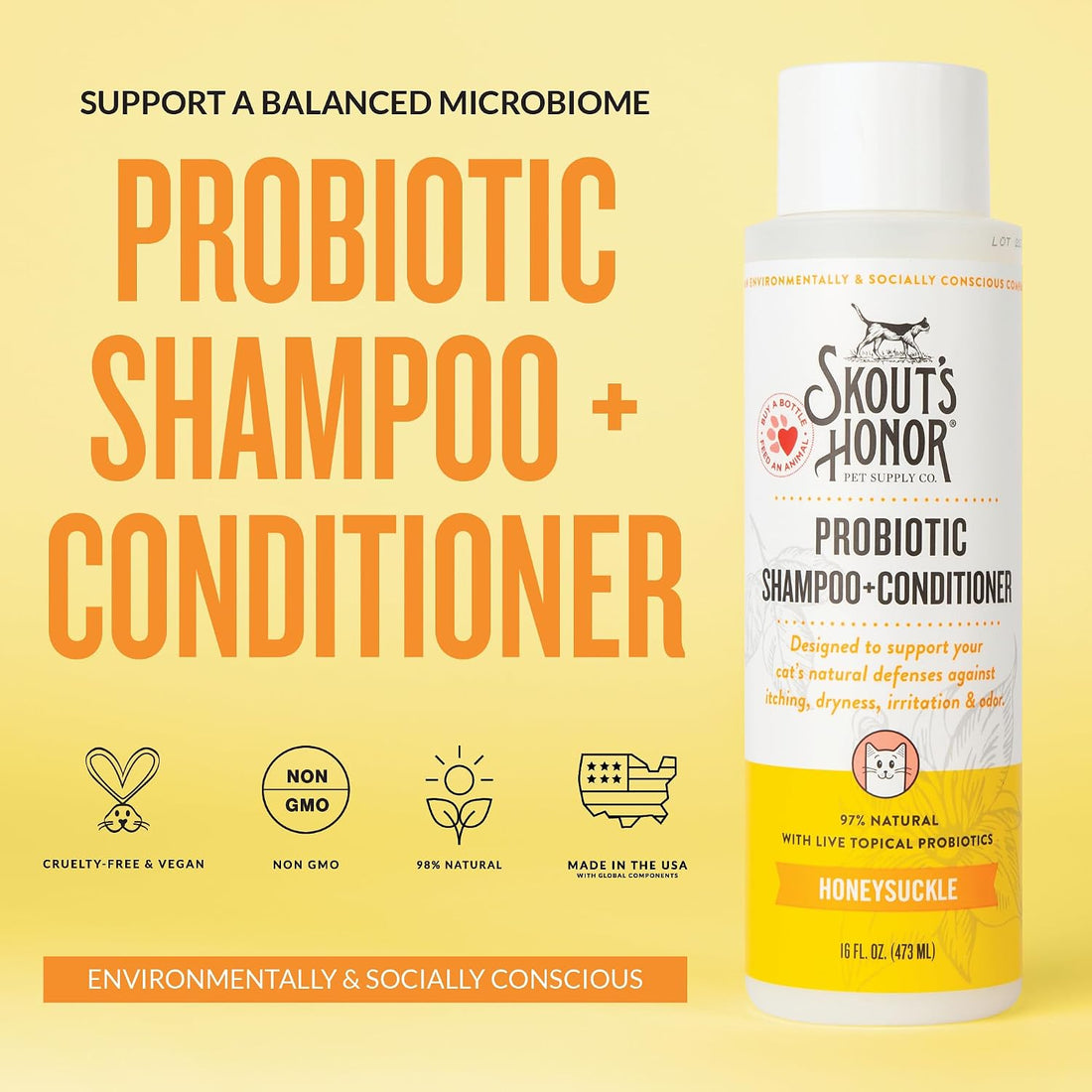SKOUT'S HONOR Probiotic Cat Shampoo & Conditioner with Avocado Oil
