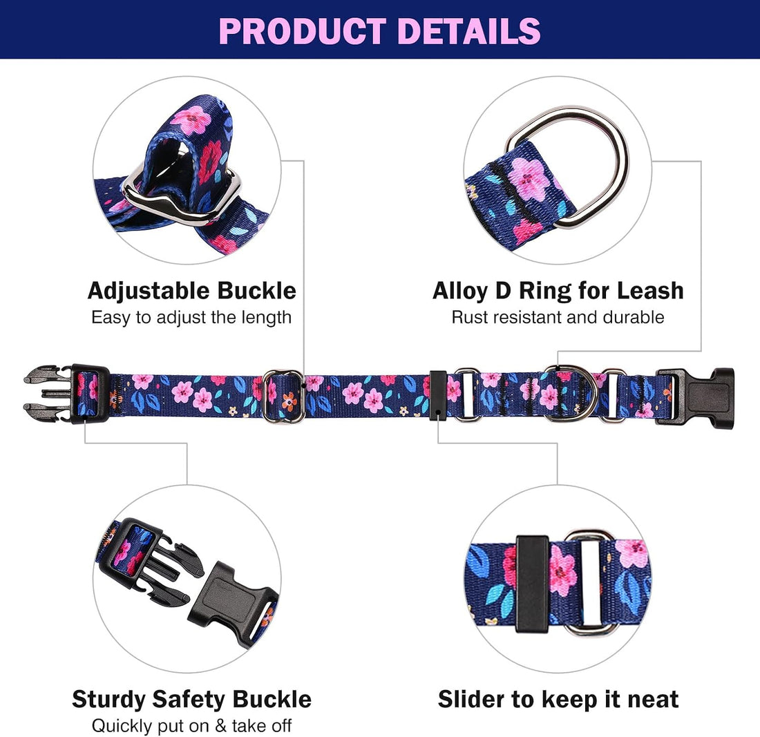 Martingale Dog Collar with Buckle,Adjustable Soft Nylon with Pattern,M