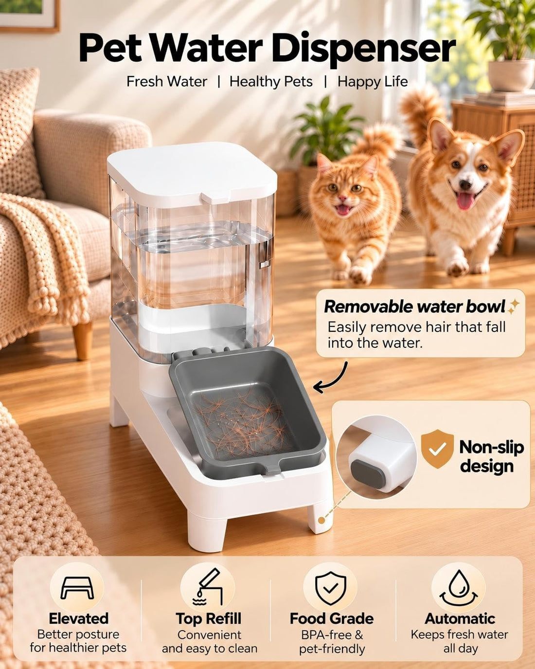 Automatic Pet Water Dispenser Bowl 4L for Cats and Small Dogs