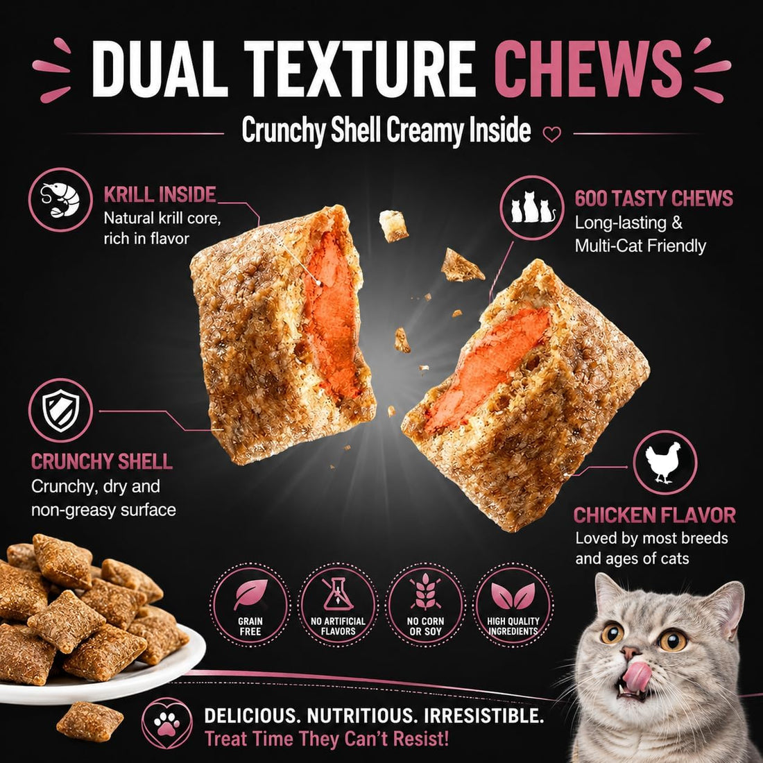L-Lysine for Cats, 600 Chews Cat Immune Support, Cat Multivitamin