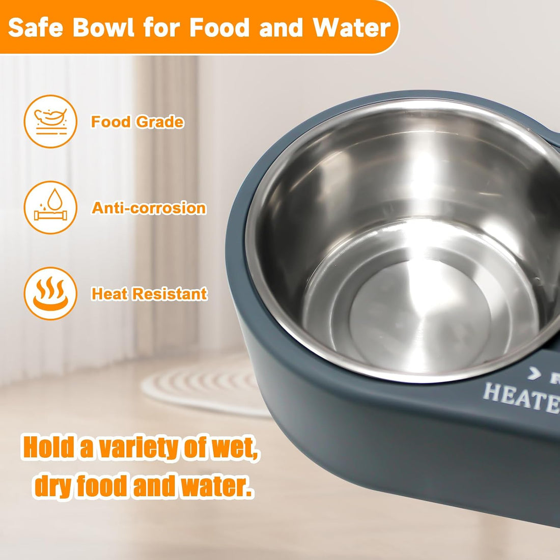 Heated Cat Bowl, Outdoor Heated Pet Bowls with Double Stainless Steel