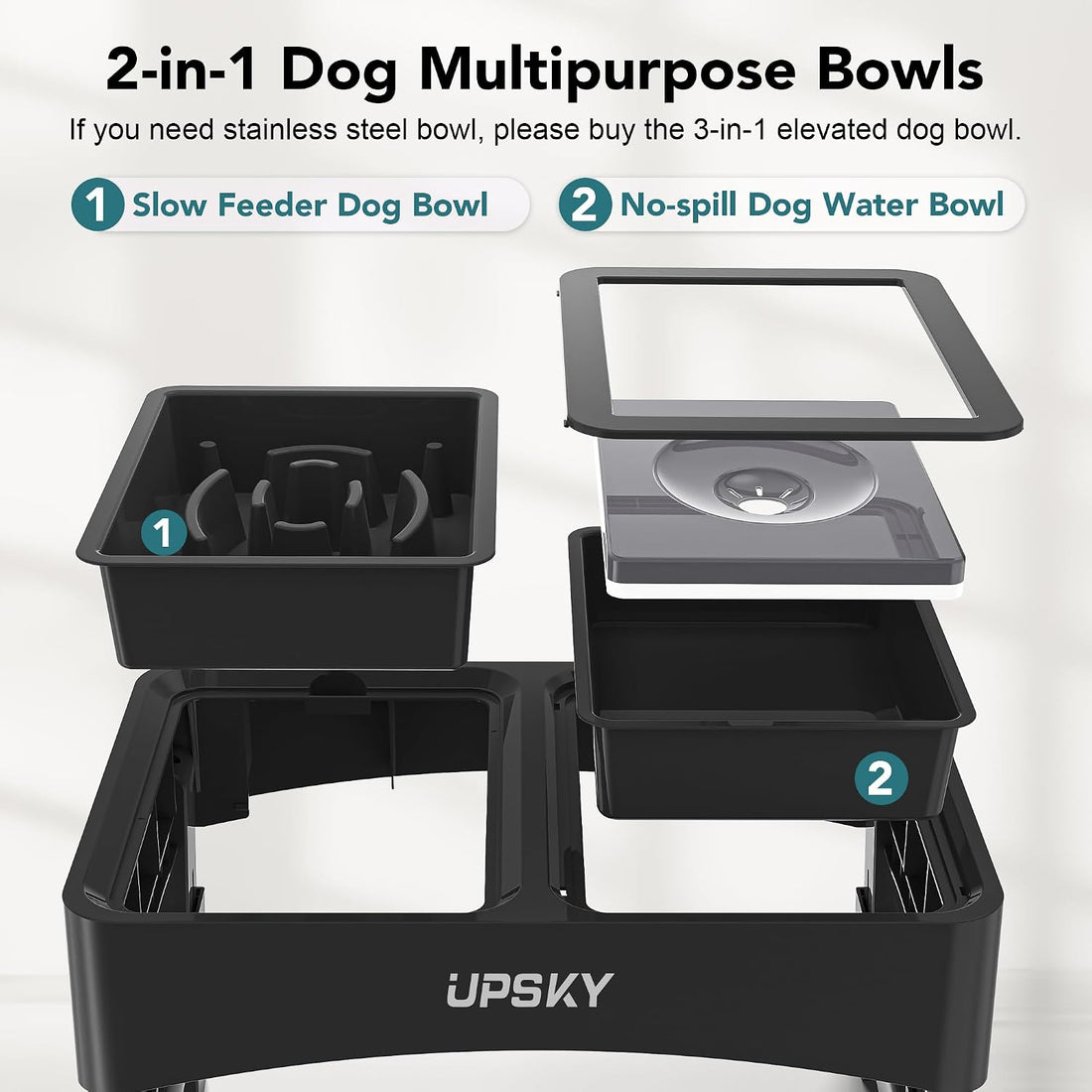 UPSKY 2-in-1 Elevated Dog Bowls Set with 4 Height Adjustable Stand