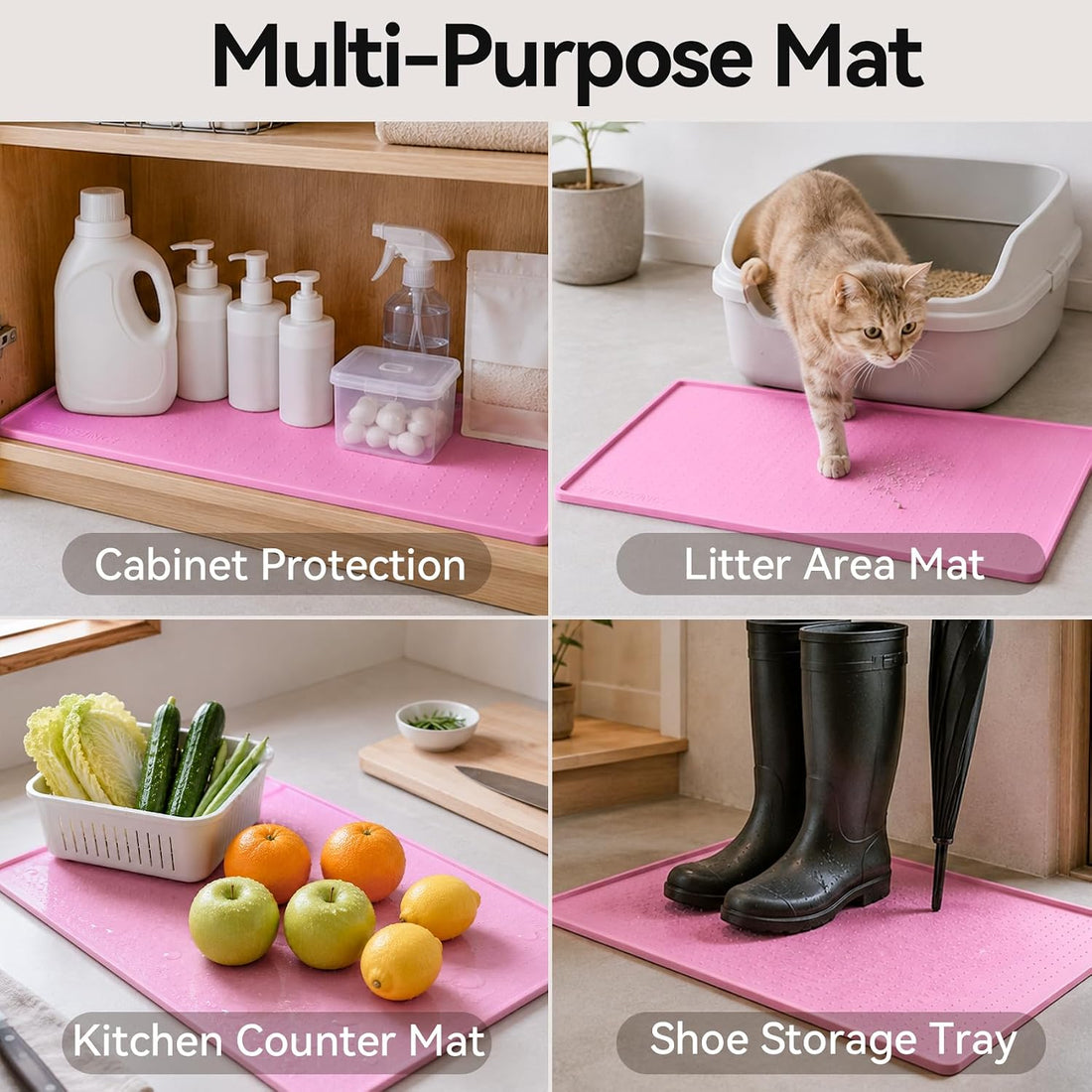 Dog Food Mat, Raised Edge Waterproof Silicone, 19x12