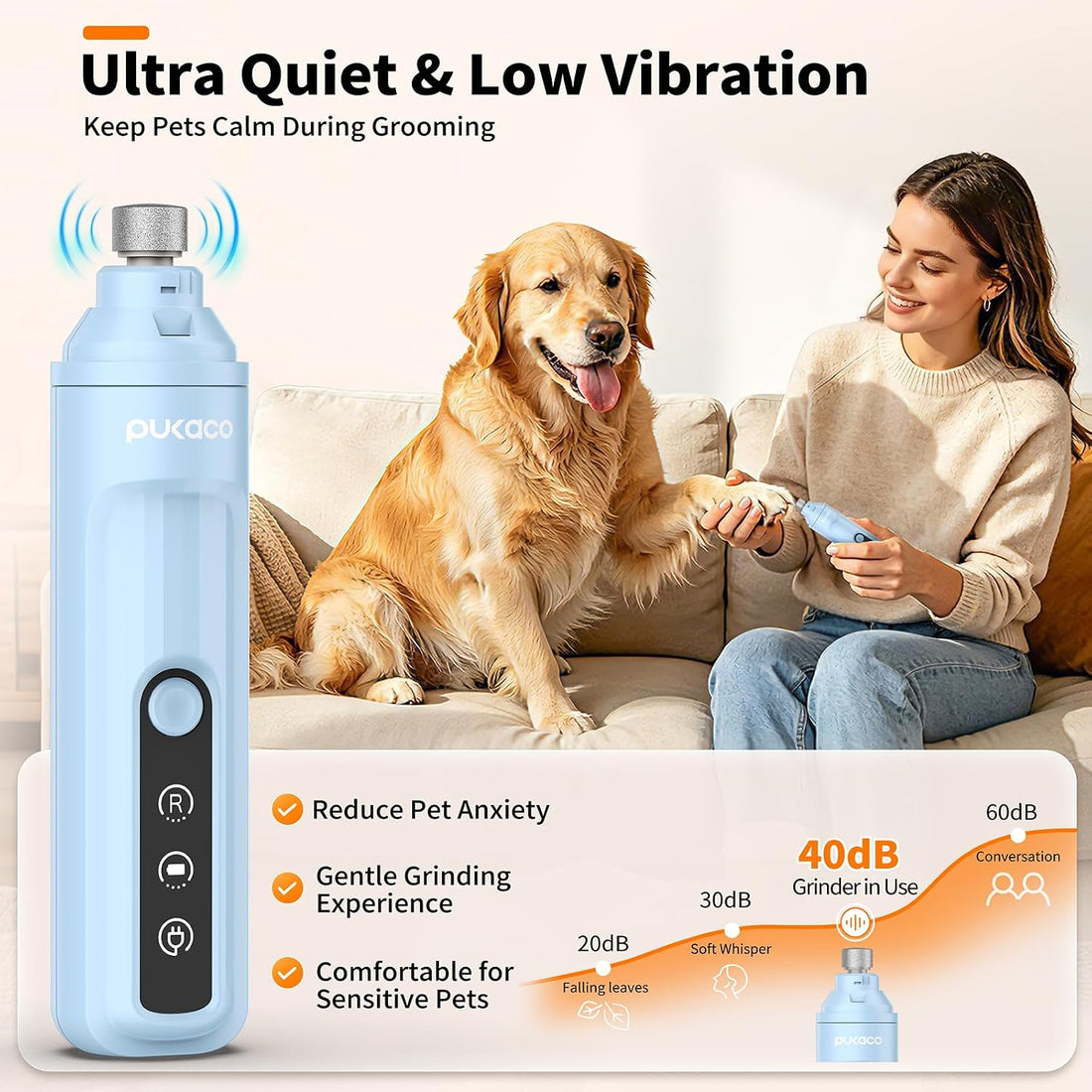 Dog Nail Grinder Quiet with LED Light Electric Cat Nail Trimmer