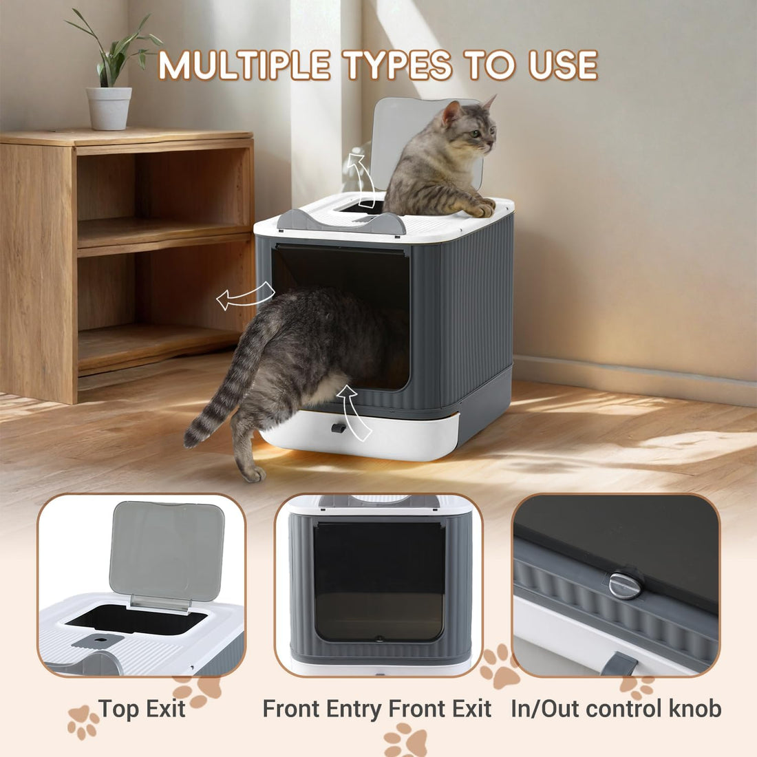 Foldable Enclosed Cat Litter Box with Lid, for Kitten to Medium