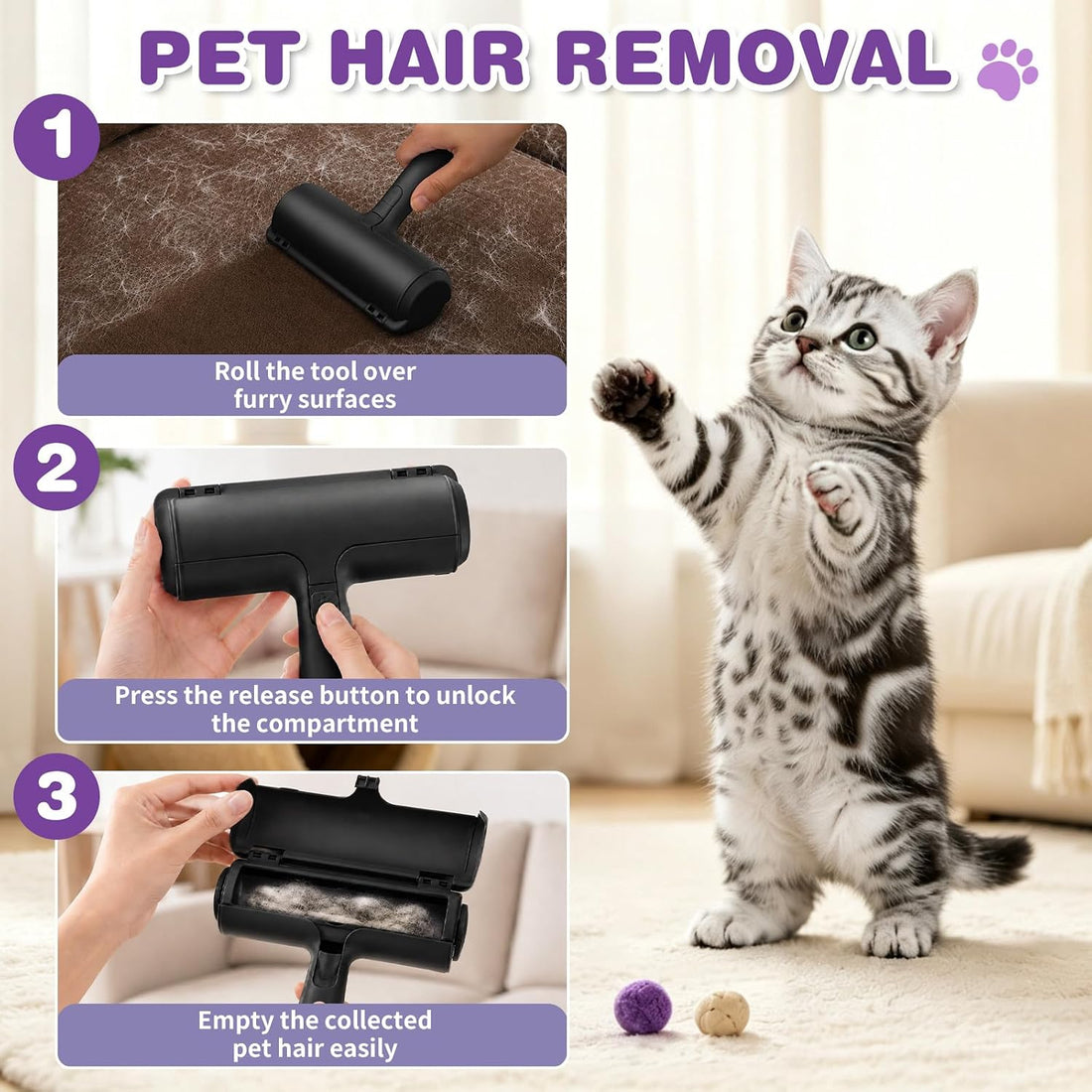 kissleaf Reusable Lint Roller, Portable, for Pet Hair on Car