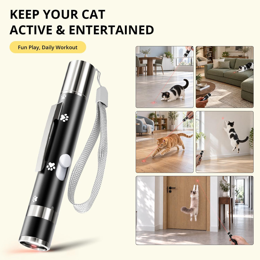 Cat Toy, Interactive USB Rechargeable Chase Toy for Indoor Pet Cat