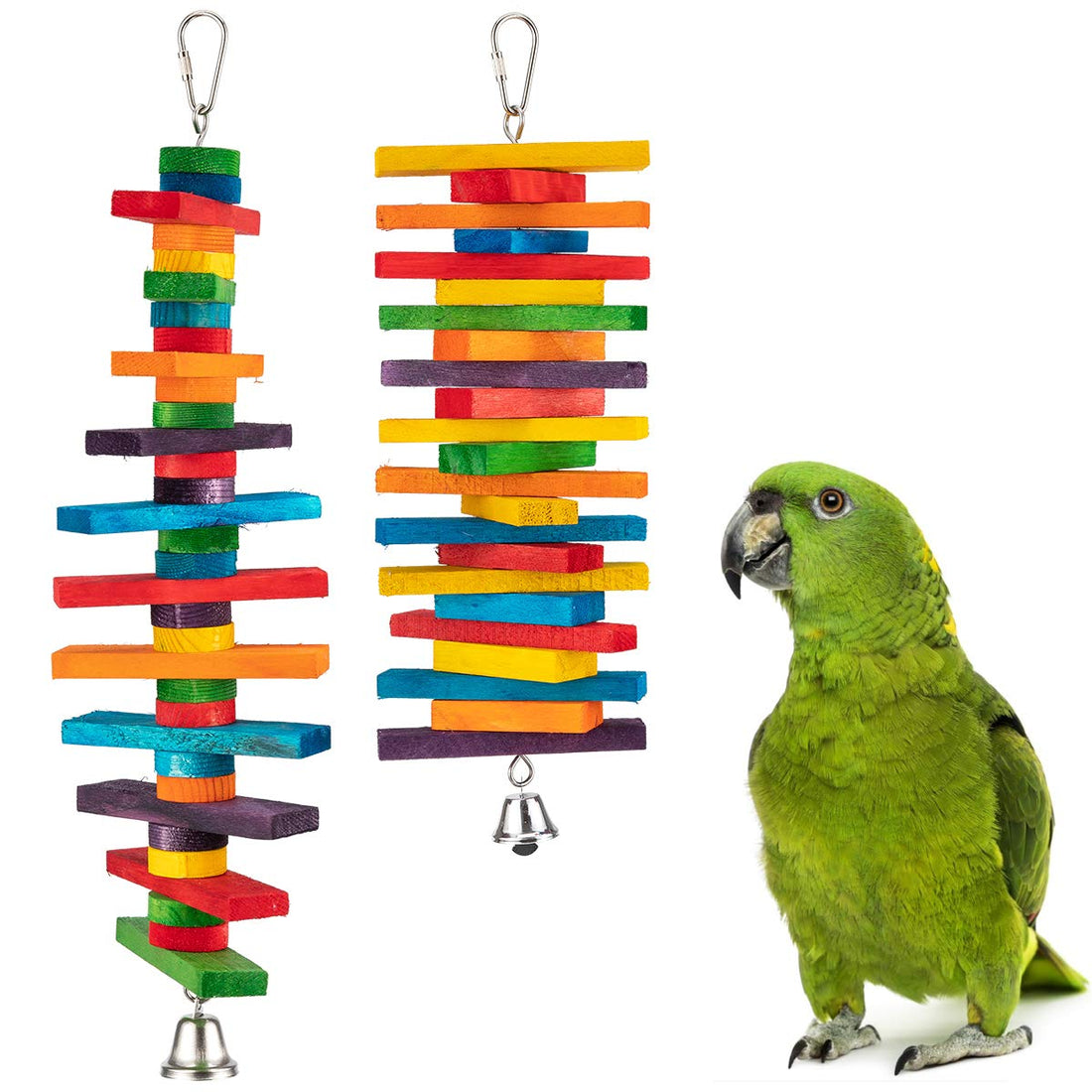 MEWTOGO 2Pcs Bird Toys - Parrot Toys with Multicolored Natural Wooden