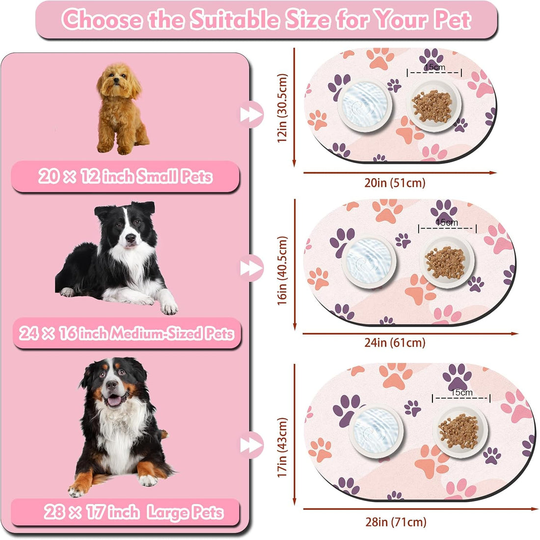 Cat Food Mat Small - 20''x12'' Absorbent Cat Feeding Mat