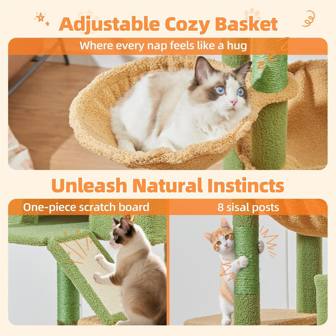 Taoqimiao Cactus Cat Tree, 71-Inch Cat Tower for Indoor Cats Large