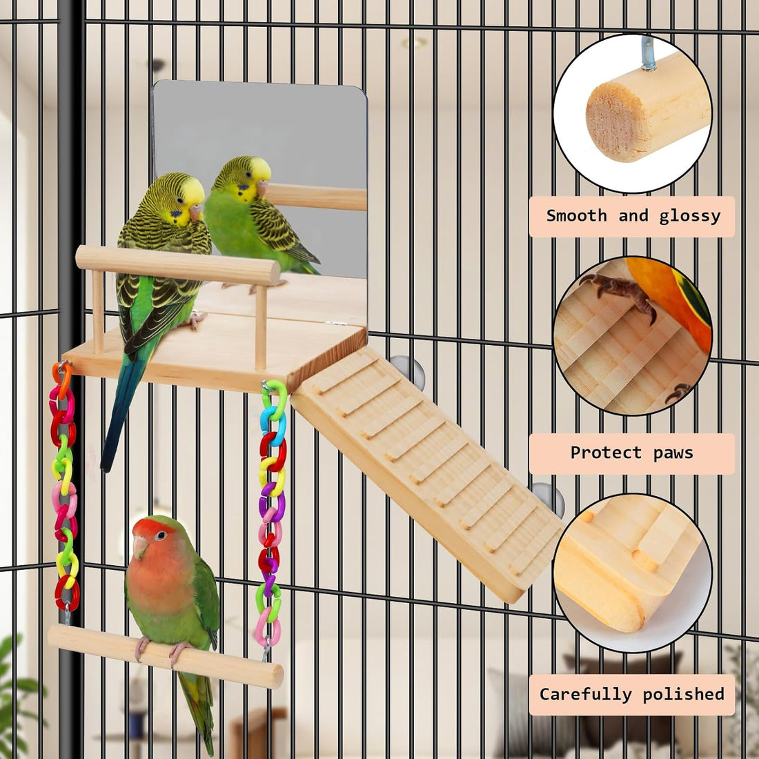 Bird Perches Swing Platform with Bird Mirror Birds Ladder Toys