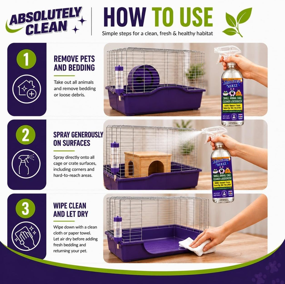 Absolutely Clean Amazing Small Animal Cage Cleaner, Just Spray/Wipe