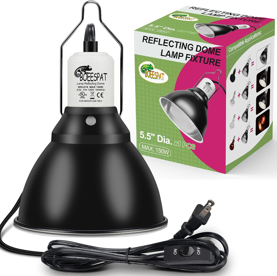 Reptile Lamp Bulb Fixture 5.5 Inch Deep Dome with Switch