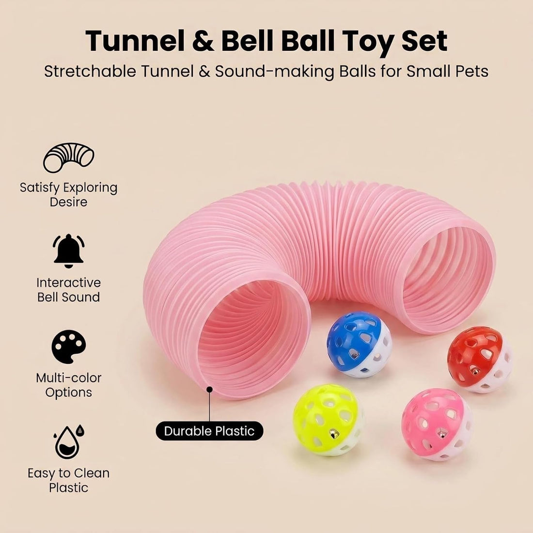 1 Pack Ferret Tubes & Tunnels with 4 Bell Balls, 3.9 in Wide