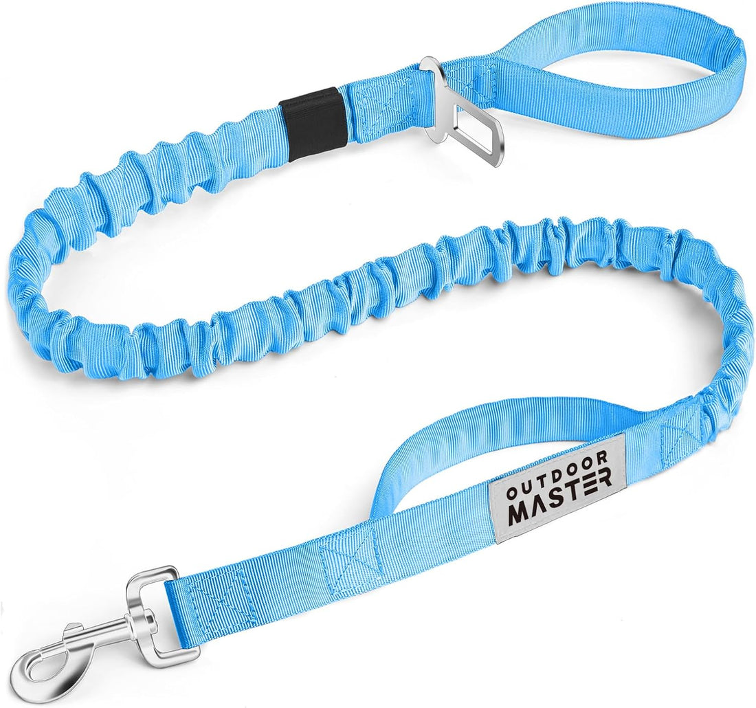 OutdoorMaster Bungee Dog Leash with Shock Absorption, Seatbelt-Buckle