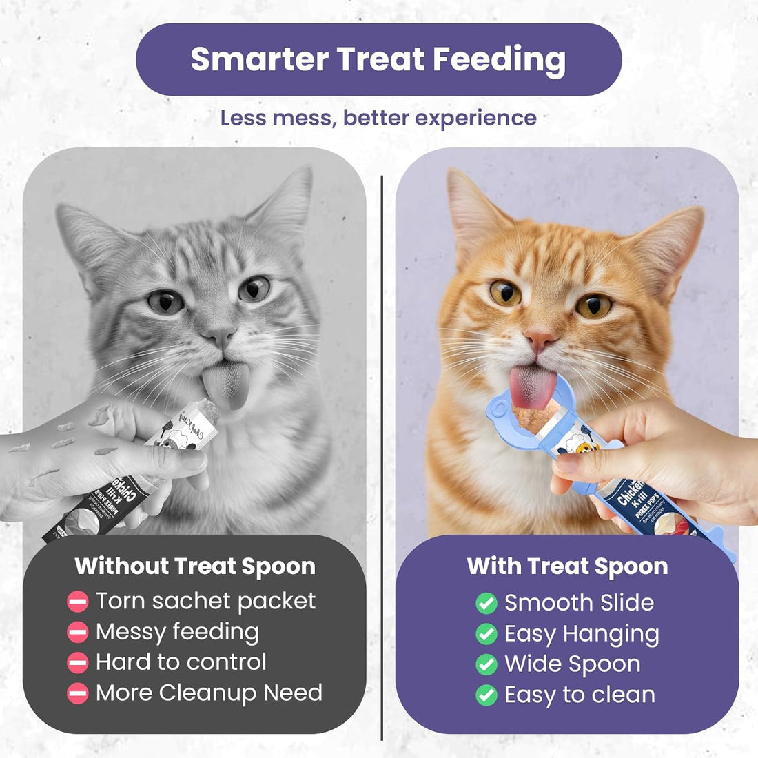 Lickable Cat Treat Spoon, Puree Squeeze Feeder, Silicone