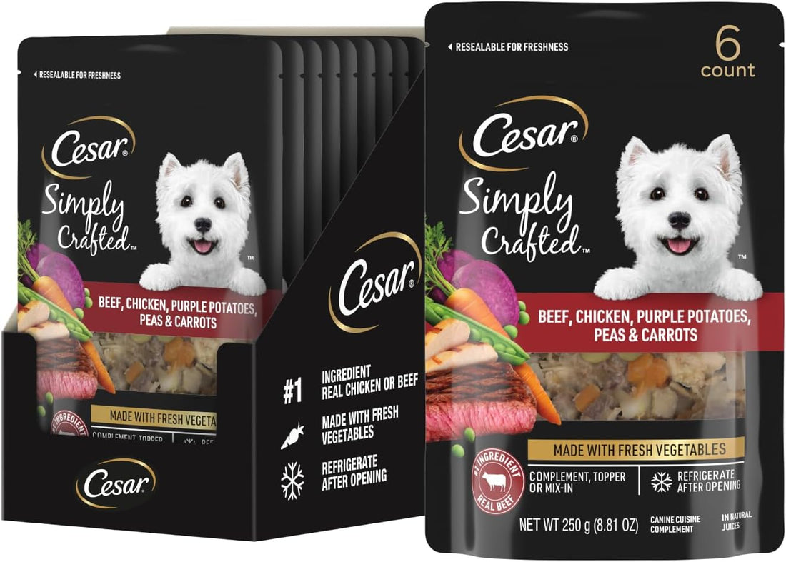 Cesar Simply Crafted Wet Dog Food Topper, Beef, 8.82 oz, 6 Count