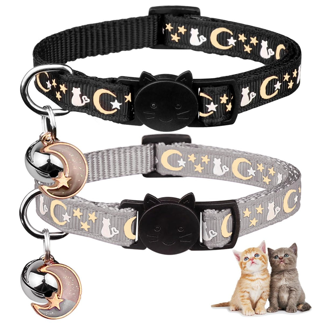 Baeuppit 2PCS Breakaway Cat Collars with Bell Cute Kitty Glow in