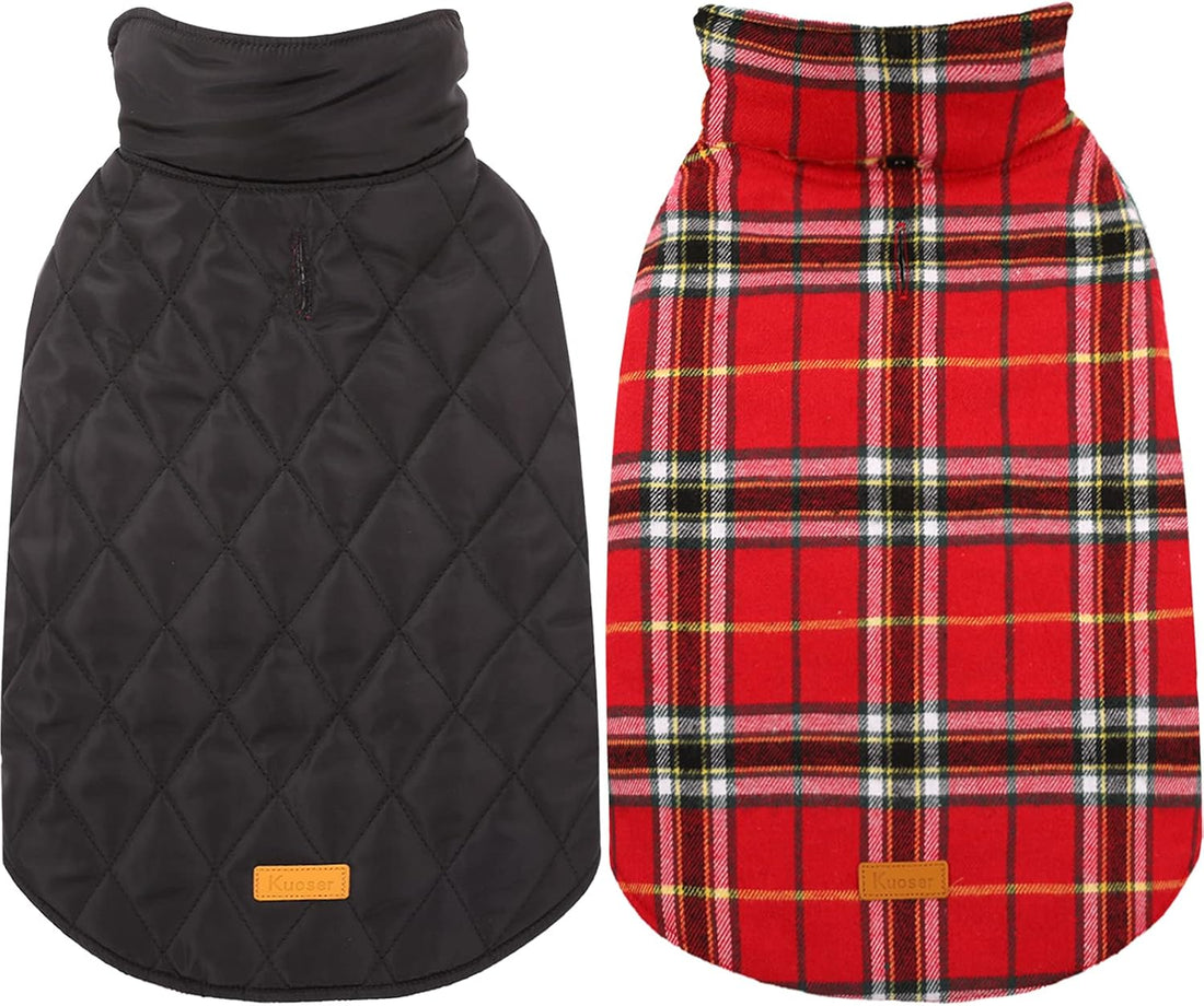 Kuoser Waterproof Dog Coat, Warm Reversible Dog Jacket with Leash Hole