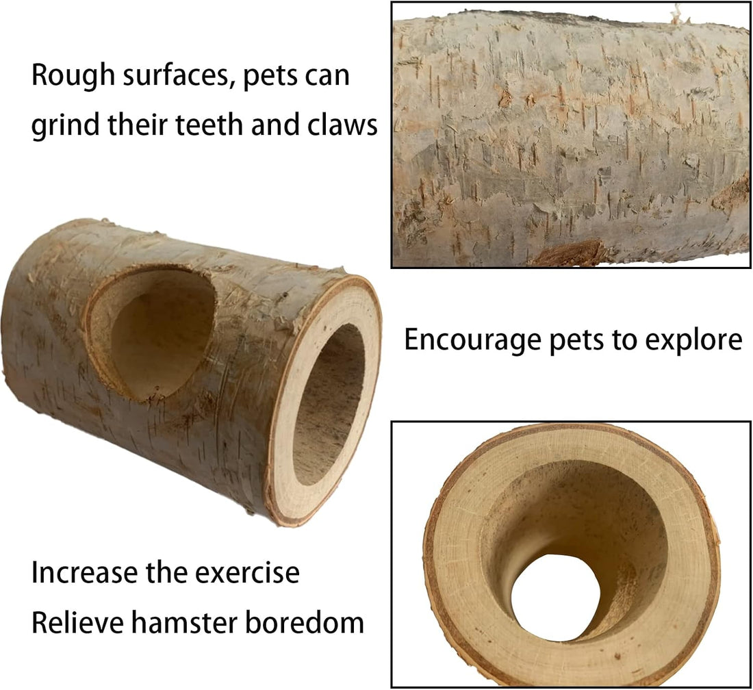 Natural Wooden Hamster Tunnel,Wood Hamsters Hideout Tube,Small Animal