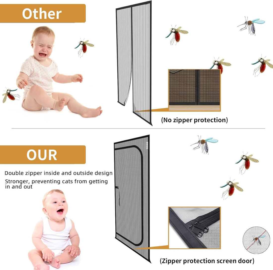 Reinforced Cat Screen Door with Zipper Fits Openings 42x85''