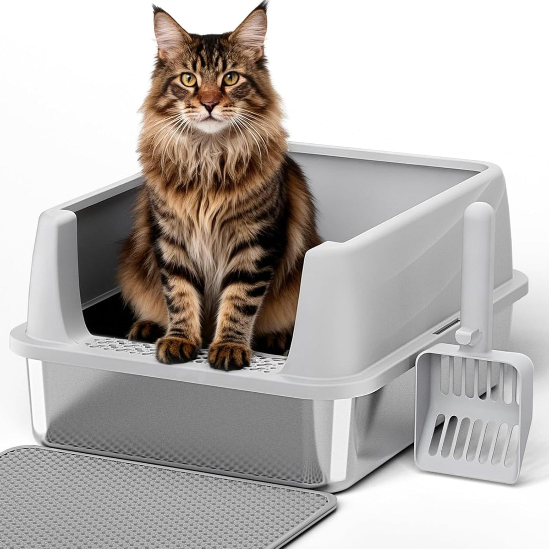 Henkelion Stainless Steel Cat Litter Box with Lid
