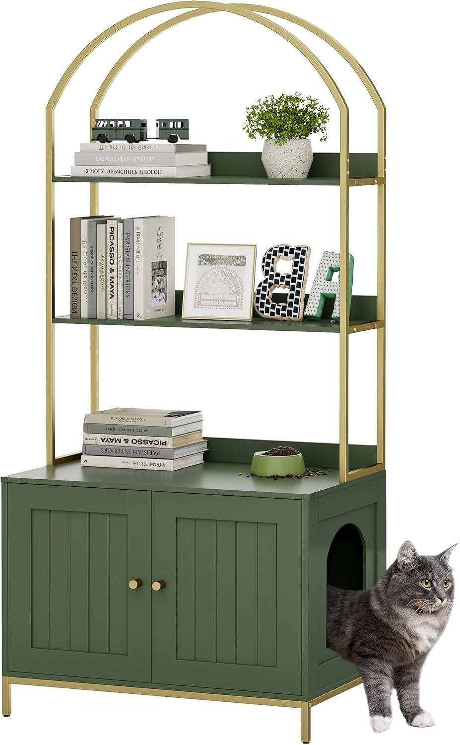 Homhedy Cat Litter Box Enclosure with 2-Tier Shelves