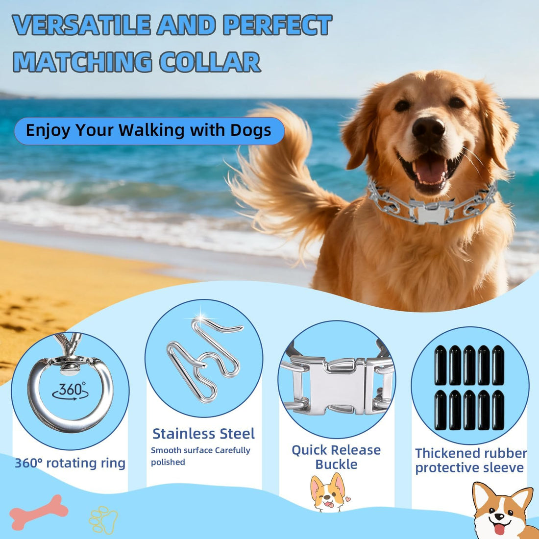 Prong Collar for Dogs, No Pull Dog Pinch Collar for Small Medium