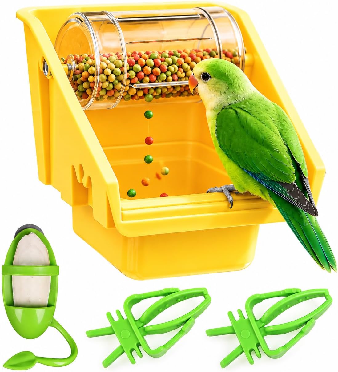 500mL No Mess Automatic Bird Feeder for Cage, Seed Catcher Tray