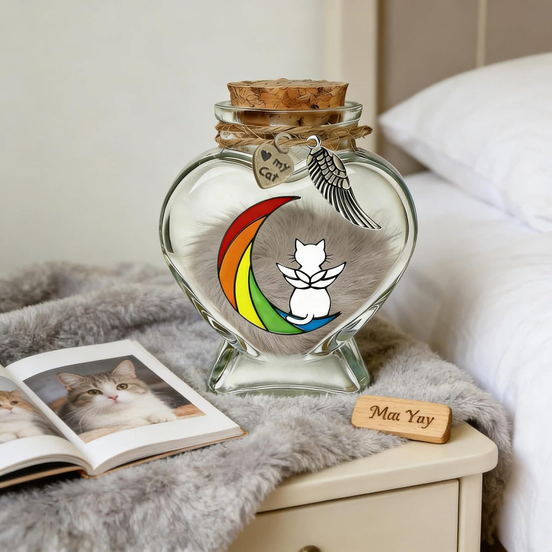 Pet Memorial Bottle for Pet Hair – Heart Shape Glass Fur Keepsake