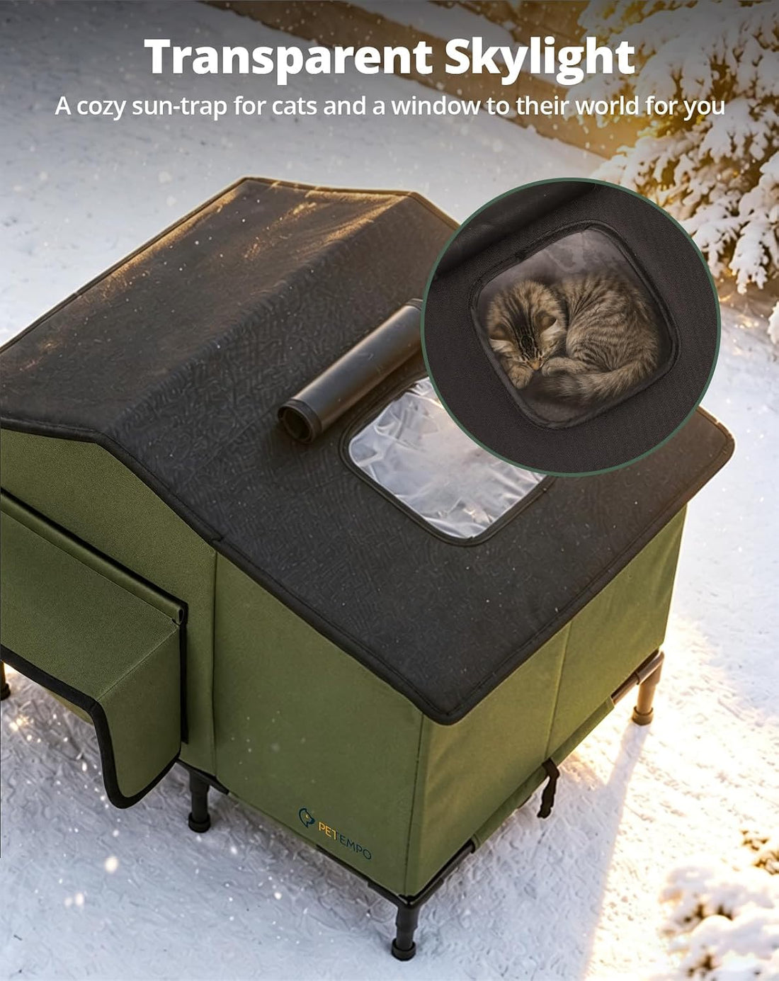 Heated Cat House for Outside Weatherproof in Winter, 20"x16"