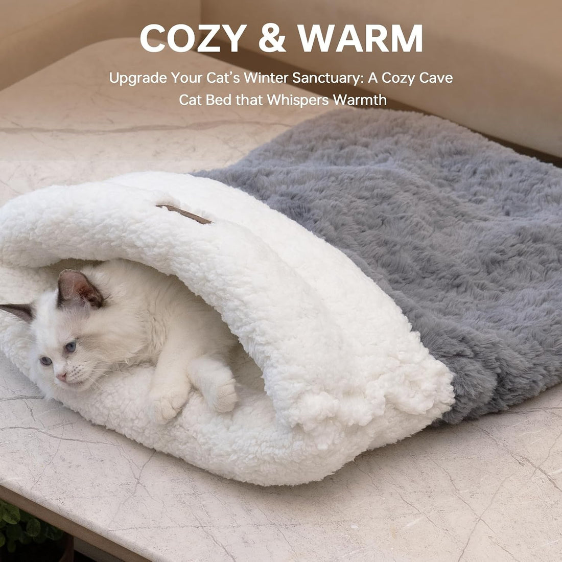 Self Warming Cat Cave Bed, Double-Layer Faux Fur Sleeping Bag
