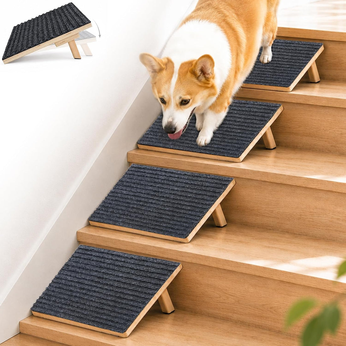 Vivifying Dog Ramp for Stairs, 4 Packs Anti-Slip Dog Stair Ramps